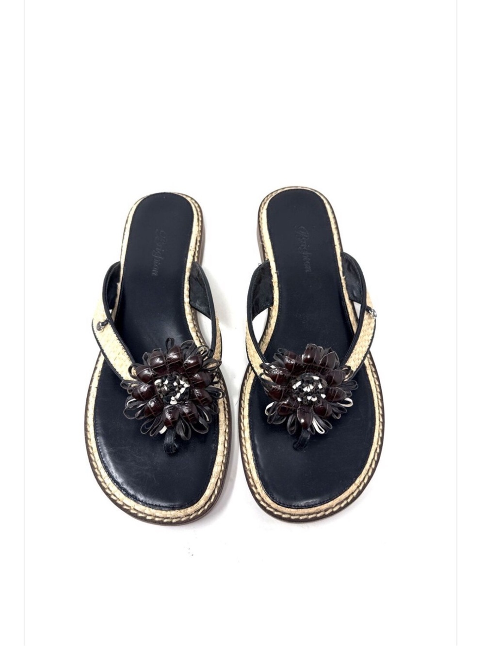 Brighton Womens Orchid Leather Rafia Thong Flip Flop Sandals Size 7.5